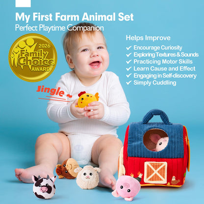 hahaland Baby Toys 6-12 Months - Surprise Barn Stuffed Farm Animals, Rattle, Crinkle, Mirror, Montessori Toys for 6 Month Old Sensory Balls 1-3, Baby Boy Gifts, Farm Plush Toys for Babies Travel Toy