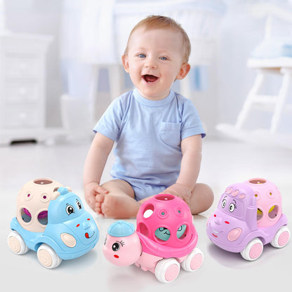 BeAndge Baby Girl Toys Gifts for 1 2 Year Old Girls, Pink Cars for Babies 6-12 12-18 Months, Push and Go Trucks for Toddlers, Soft Rattle Toys for One 1+ Infants First Birthday Easter Gifts