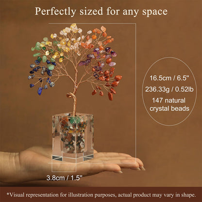 Fluorite Crystal Tree 6.5 Inch Handmade Gem Tree with 147 Stones Office Home Room Decor, Healing Energy Plant for Desk, Gift for Women and Men, Spiritual Meditation Decor