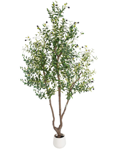 Sillaff Olive Tree 7FT Fake Tree Large Artificial Tree Indoor Faux Plants with Pot, Nearly Natural Olive Branches and Fruits for Living Room Home Office Decorations