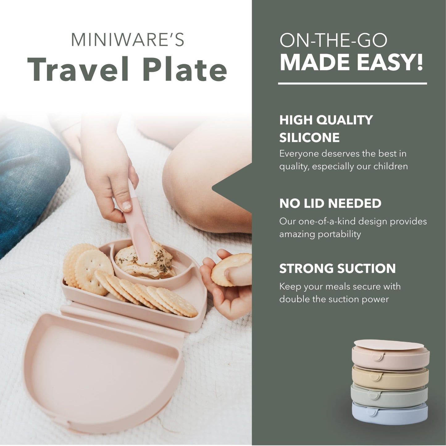 Miniware Baby Travel Plate with Suction - Foldable Silicone Baby Travel Essential to Promote Self-Feeding - Dishwasher Safe, BPA Free, Food Grade Silicone Baby Plate For On The Go - Pink Silifold