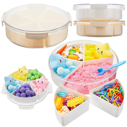 Vertintong 2 Pcs Sensory Bin with Lid and Removable Storage Inserts Sensory Activities for Toddlers 11.22 Inch Portable Sensory Box Sensory Toys for Autistic Children, Beige and White