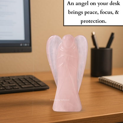 Amazing Gemstone Rose Quartz Angel - Rose Quartz Crystal Angel and Pocket Guardian Angel Crystal Figurines (1.5 inches)