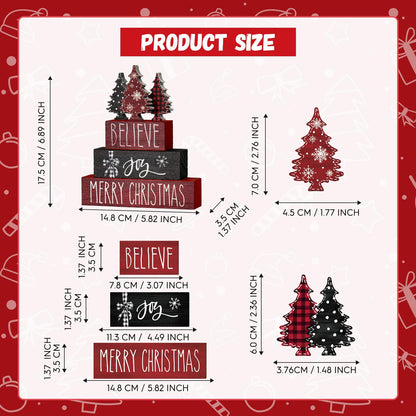 Smile 4 Pcs Merry Christmas Signs, Wooden Tabletop Decor, Believe Joy Xmas Trees, Ornaments for Home Shelf Mantel Fireplace.