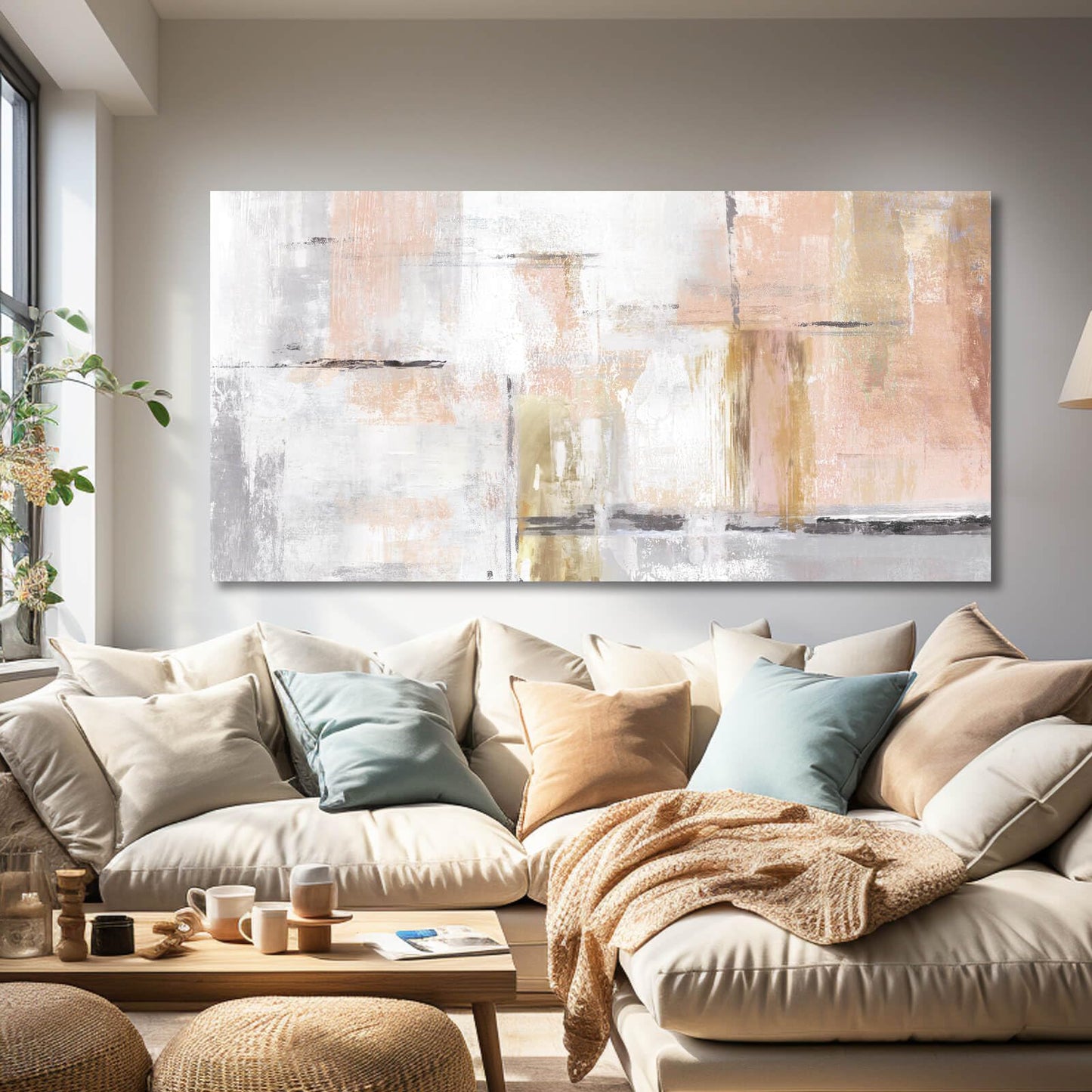 Gold Abstract Wall Art Decor Minimalist Oil Paintings 24"x48" Canvas Wall Art for Living Room Modern Framed Pictures for Wall Home Office for Women Ready to Hang