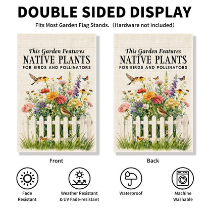 Vgrti This Garden Features Native Plants for Birds and Pollinators Garden Flag, Pollinator Friendly Yard Sign, Gardening Flag Gifts for Hummingbird Lovers, Welcome Yard Farmhouse Spring Outdoor Decor