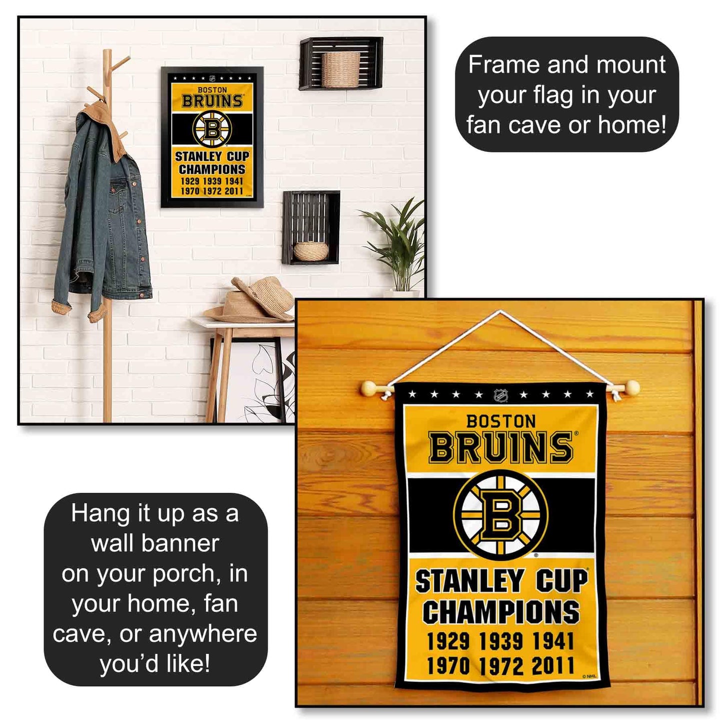 Boston Bruins 6 Time Stanley Cup Champions Double Sided Garden Flag