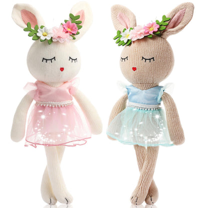Meooeck 2-piece 16 Inch Bunny Ballerina Doll - Cute Soft Bunny Stuffed Animal Knitted Ballerina Toy, 2 Colors