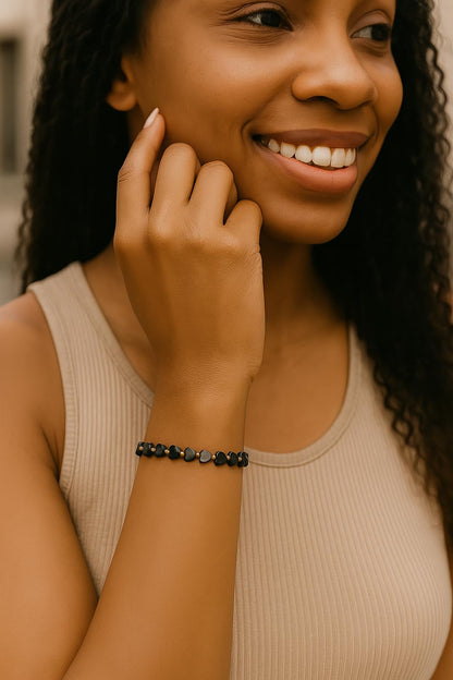 Heart Black Obsidian bracelet for Women Men 18k gold plated Beads Natural Stone Healing Real Crystal Stretch bracelet Gemstone Onyx bracelets Obsidian Jewelry for Women Men Mom Girlfriend (Black Obsidian)