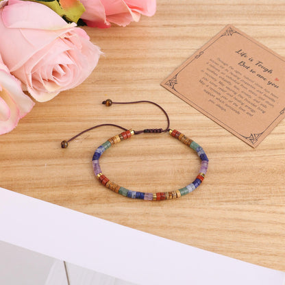 Natural Stone Bracelet, Colorful 7 Chakra Bracelet Encouragement Beaded Crystal Charm with Card for Women Meditation Calm & Comfort Gift