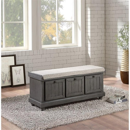 Pousutong Lexicon Woodwell Wood Storage Bench in Dark Gray