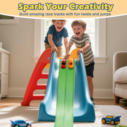 Upgrade Flexible Race Track Flex Tracks for Kids 3+, 15Ft Flexible Car Track Race Car Track Compatible with Diecast 1/64th Cars, Roll Up Race Ramp Toy with Strong Suction Cups