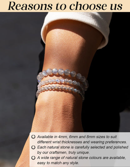 Landorilo Beaded Bracelet for Men Women, 8mm Natural Stone Labradorite Healing Crystal Stretch Bracelets, Ideal Christmas Birthday Jewelry Gifts with Energy Card，Replacement Beads Included