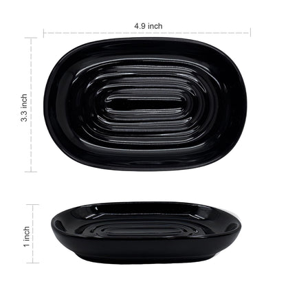 Ceramic Marble Pattern Soap Dish, Textured Raised Soap Saver Tray for Shower Bathroom Kitchen Sink Vanity, Easy to Clean Multi-Use Holder for Bar Soap Jewelry Rings Keys, Black (1 Pack)