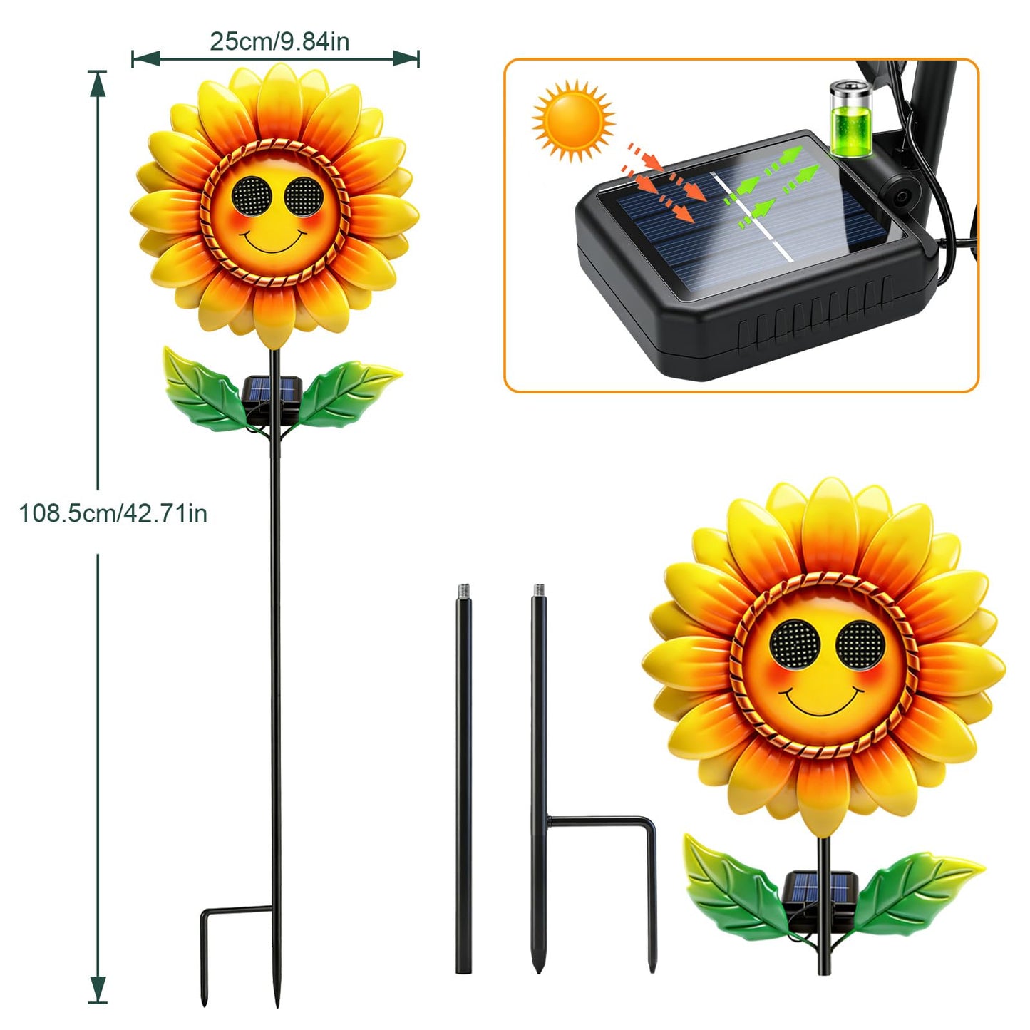 Solar Sunflower Garden Stake with Moving Eyes, Metal Flower Solar Garden Decor Outdoor, Mother's Day Garden Gift for Women Mom, Waterproof Animated Sunflower Yard Decoration for Lawn Patio Pathway