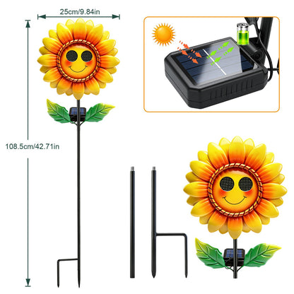 Solar Sunflower Garden Stake with Moving Eyes, Metal Flower Solar Garden Decor Outdoor, Mother's Day Garden Gift for Women Mom, Waterproof Animated Sunflower Yard Decoration for Lawn Patio Pathway