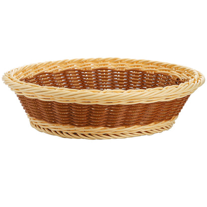 Yarlung 3 Pack Woven Bread Baskets, Plastic Wicker Fruit Baskets 11.5 Inch Round Imitation Rattan Basket, Stackable Food Serving Holder for Kitchen, Restaurant, Outdoor, Brown & Beige