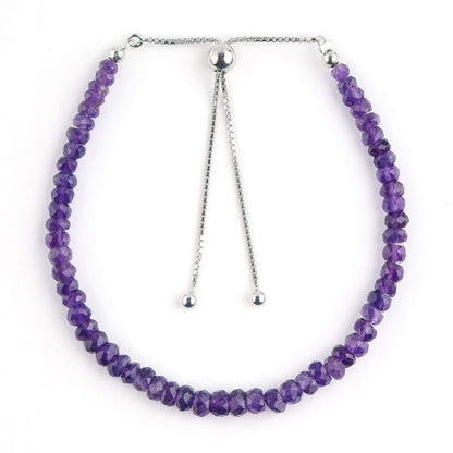 OdrillionGems Natural Purple Amethyst Gemstones Beaded Bolo Bracelets 925 Sterling Silver Adjustable Slider Chain Chakra Crystals February Birthstones Wedding Handmade Jewelry Gift for Women 6+4inch