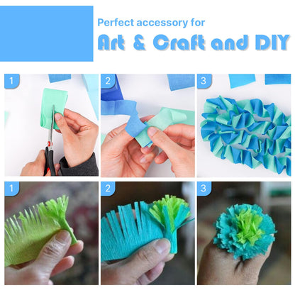 PartyWoo Blue Crepe Paper Streamers 4pcs 328ft Pack of Light Sky Blue Crepe Paper Streamers for Birthday Gender Reveal Baby Shower Graduation Pool Mermaid Under The Sea Theme Party Decorations