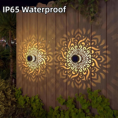 Mokvtz 2PCS Decorative Solar Mandala Lights, Metal Solar Powered Outdoor Deck Step Wall Lights, Mandala Theme Waterproof Fence Light for Garden Post Patio Backyard Yard Decor