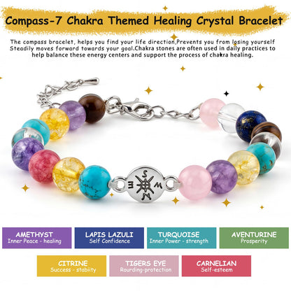 2026 Graduation Bracelet Gift Set for Her Him, 7 Chakra Bracelet & Matte Natural Stone Beaded Bracelet with Compass, Graduation Keychain, Inspirational Card & Gift Box for Middle High School Colle (Vibrant Chakra)
