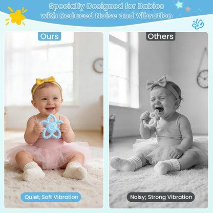 Vibrating Sensory Chew Toy - Dual Use Teethers for Babies 3-6 Months/6-18 Months & Autism Chew Toys, Baby Teething Toys with 3 Vibration Modes, Sensory Toys for Kids with Autism (Blue)