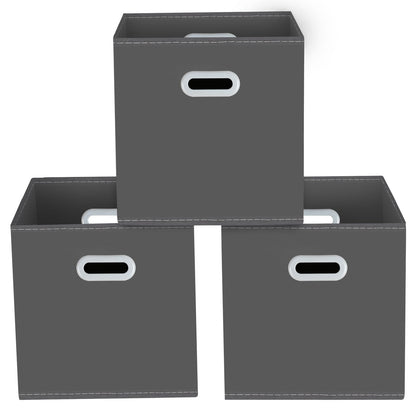 Yunkeeeper storage bins Cubes, Fabric Cube Organizer with Handle, Foldable Cube Bins for Cloth or Accessary Storage, 11x11x11, Set of 3,(Gray)