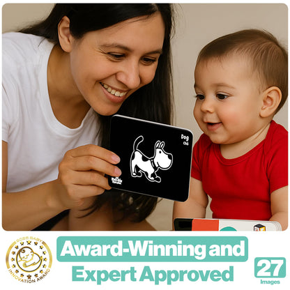 Happy Start High Contrast Baby Cards for Newborns - Black & White Cards, Water-Resistant, BPA-Free, Portable Educational Flashcards for Visual Stimulation, Award-Winning, Ages 0+(English & Vietnamese)