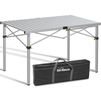 Large 46.4" Camping Table for 2-6 People - 220lbs Capacity Heavy Duty Foldable Outdoor Table with Aluminum Roll-Up Top & Carry Bag, Portable Picnic Desk for BBQ, Tailgating, Backyard (Silver)