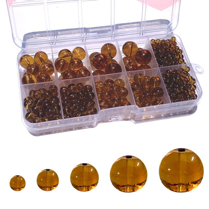 Gocelyn 476Pcs Natural Gemstone Smooth Round Crystal Glass Beads for Jewelry Making(Brown), Glass Spacer Loose Beads for Crafts Bracelets Necklaces Charms Pendants Presents 4/6/8/10/12mm