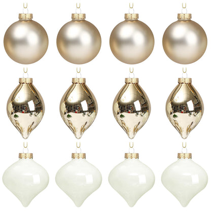 Zomiboo 12 Pcs Gold Glass Christmas Ball Ornaments Set 3.15" Hanging Shatterproof Glass Bulbs for Christmas Tree Baubles Bulk for Holiday Xmas Tree Decorations Gifts