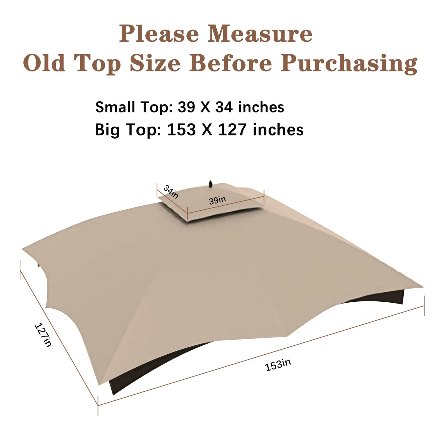 SCOCANOPY Replacement Top for 10x12 FT Gazebo Massillon Biscayne,Cabin-Style L-GZ933PST,Turnberry L-GZ933PCO-L,Tuscany L-GZ933PST-K (Light Beige Ripstop)