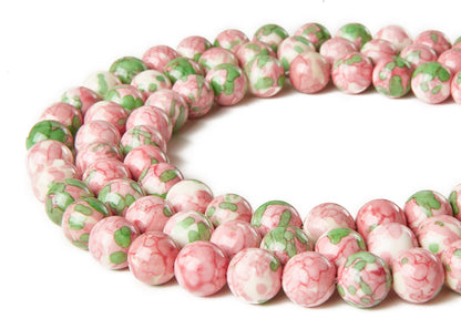 100pcs 6mm Green Red Rain Flower Beads Natural Gemstone Beads Round Loose Beads for Jewelry Making