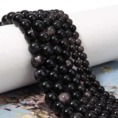 45pcs 8mm Natural Silver Obsidian Gemstone Beads Energy Healing Crystal Round Loose Stone Beads for Jewelry Making, DIY Bracelets Necklaces
