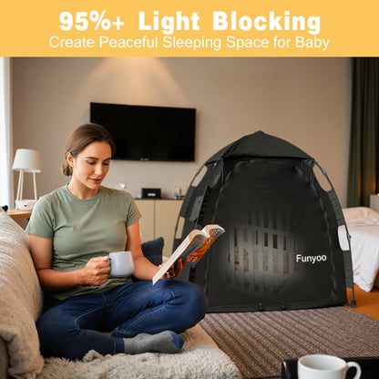 Funyoo Pop Up Blackout Tent for Babbies and Toddlers, One Click Setup Baby Travel Crib Tent, Blackout Cover for Pack N Play and Baby Crib