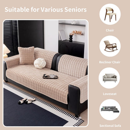 MDSASFD Velvet Couch Cover, Washable Sectional Sofa Cover, Anti Slip Sofa Slipcovers for 3 Cushion Couch Sofa L Shaped Recliner, Furniture Protector Covers for Pets Kids(Khaki, Only 1 PCS)
