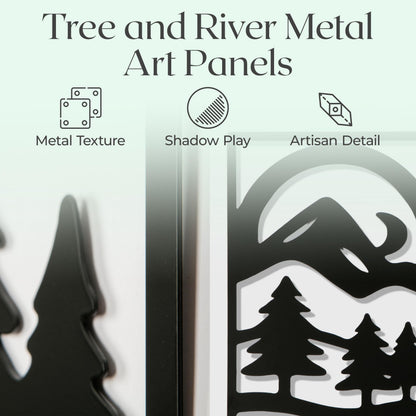 GALLERY GRACE Metal Wall Art Decor – 11" x 16" Set of 4 Abstract Landscape Panels for Living Room, Office, or Bedroom – Minimalist Single Line Black Wall Art with Mountains, Trees, and Sunrise