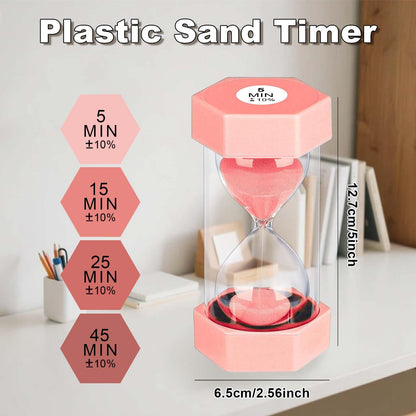 YLTIMER 25 Minute Hourglass Sand Timer, Plastic Sandglass Watch Timer, Unbreakable Green Sand Clock Hour Glass 25 Min for Classroom, Games (Pink)