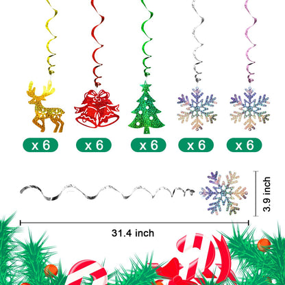 Christmas Hanging Swirls Decorations 30 Pack Sparkle Double Sided Red Green Party Merry Christmas Garland Foil Swirl Hanging Ceiling Ornaments Christmas Party Favors Xmas Holiday Party Decor Supplies