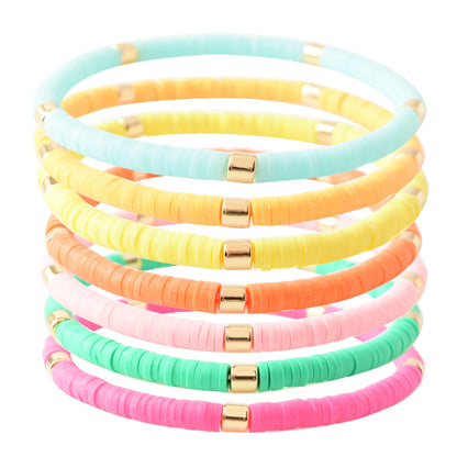 GOOJIDS Surfer Heishi Clay Bead Bracelets for Women Bohemian Stackable Gold Plated Beaded Stretch Bracelets Elastic Layering Friendship Bracelets Set Boho Jewelry