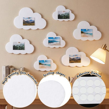 YooNotee 12 Pcs Cloud Felt Wall Decor Self-Adhesive Felt Bulletin Board 10" 9" 7" for Nursery Boho Aesthetic Room Decor Pin Board Wall Hanging for Bedroom Dorm Classroom Playroom