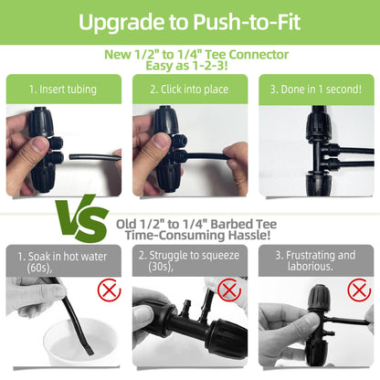 6 Pack 1/2'' to 1/4'' Drip Irrigation Fittings, Push-to-Connect 4 Way Drip Irrigation Part Barbed Tee Connectors, Anti-Leak Locked Splitter Fitting for 1/2" Irrigation Tubing (0.6''-0.67''OD)