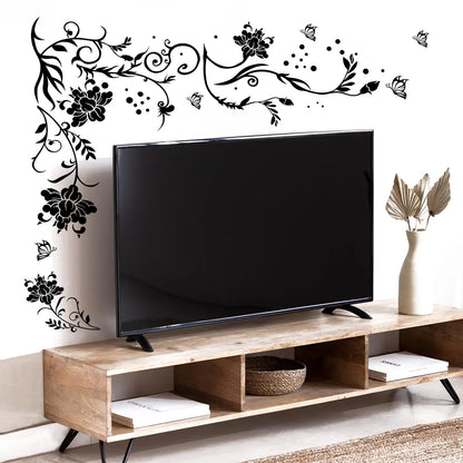 Supzone Flowers & Butterflies Wall Decals - DIY Black & Floral Wall Stickers for Bedrooms & Living Rooms