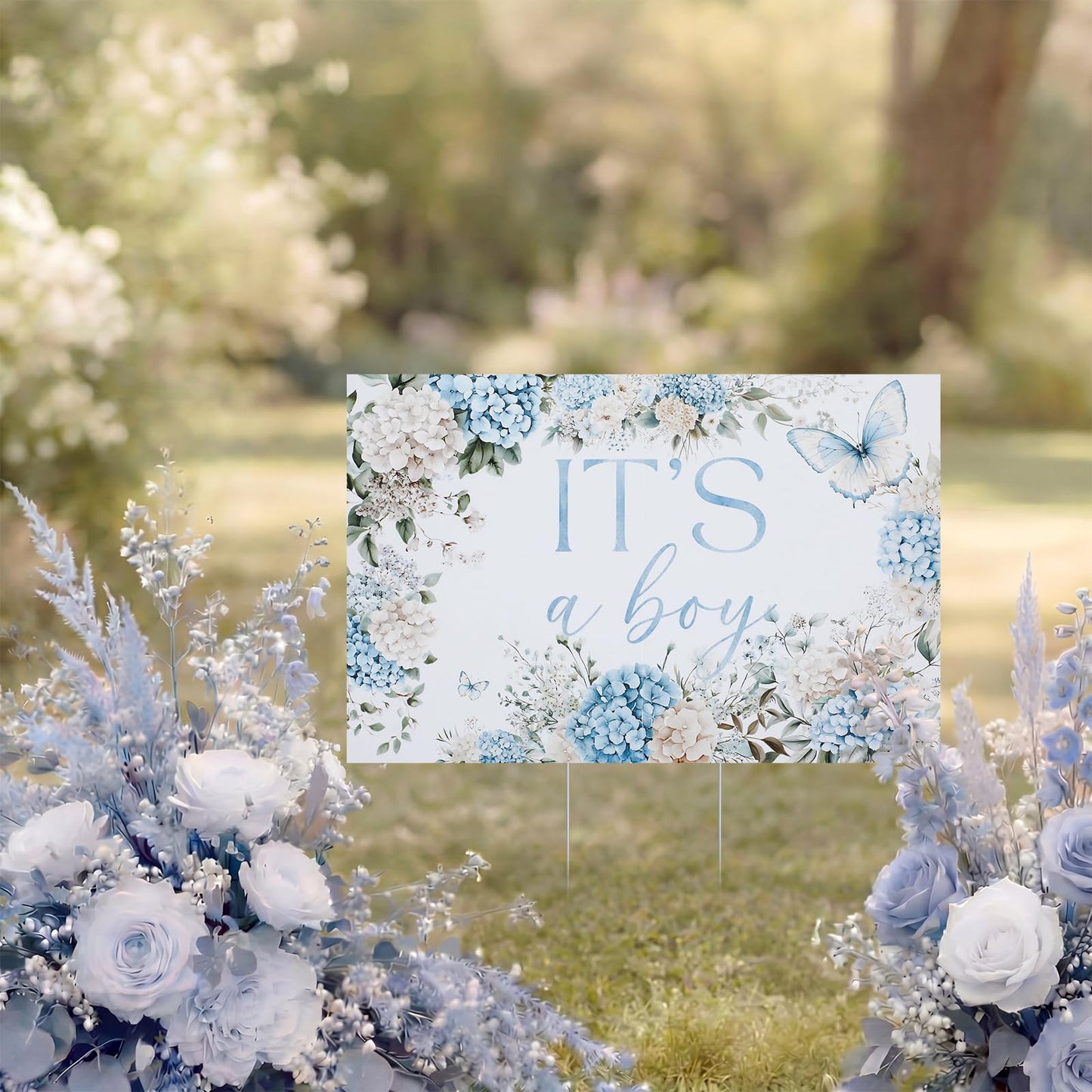 It's a Boy Yard Sign with Stake Blue Floral Baby Shower Lawn Sign 16 x 24 Inch Baby in Bloom Gender Reveal Yard Decoration Waterproof Outdoor Welcome Boy Announcement Decor for Front Lawn Garden