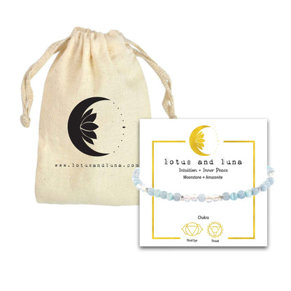 Lotus and Luna 4MM Energy Chakra Healing Bracelet with Real Stones Jade, Pearl, Rose Quartz, Amethyst, Moonstone (Intuition + Inner Peace)