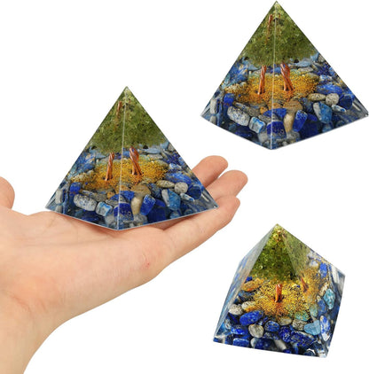 EternalOrgone Tree of Life Orgone Pyramid for Positive Energy, Orgonite Peridot&Lapis Lazuli Healing Crystal Pyramids for Reduce Stress Chakra Reiki Healing Meditation Attracts Lucky and Success
