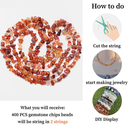 400pcs Natural Chip Stone Beads for Jewelry Making Red Agate 5-8mm Irregular Gemstones Healing Crystal Loose Rocks Bead Hole Drilled for Ring Earrings Necklace Bracelet Making DIY Art Crafts