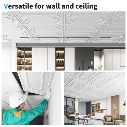 Art3d 12-Pack Drop Ceiling Tiles 2x4 Ft, Decorative PVC Ceiling Covering Panels 24x48 Inch for Basement Bathroom Kitchen, Cover 96 Sq.Ft, White