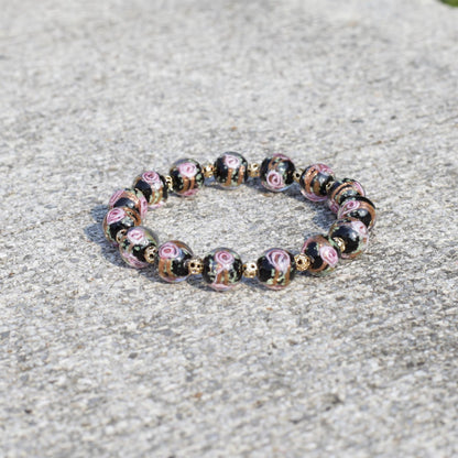 grehapas Rose luminous Beaded Stretch Bracelet for Women, Glowing Luminous Healing Crystal Glass Bracelet Jewelry for Women