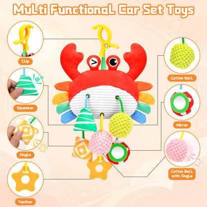 MPQMPQ Car Seat Toys for Babies 0-6 Months, Baby Hanging Toys for Car Seat, Stroller, Crib, Gym with Pulling Cords, Rattle, Mirror, Stroller Toys for Baby Infant Newborn Toddler Boy Girl Easter Gifts